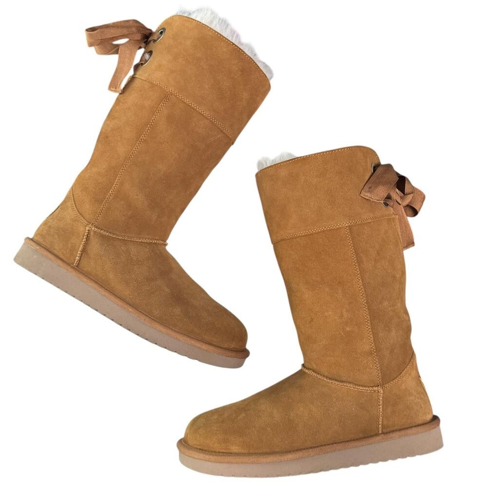 Koolaburra By‎ UGG Boots Andrah Tall Suede Chestnut Womens 8 Bow 1105791 - Picture 3 of 7